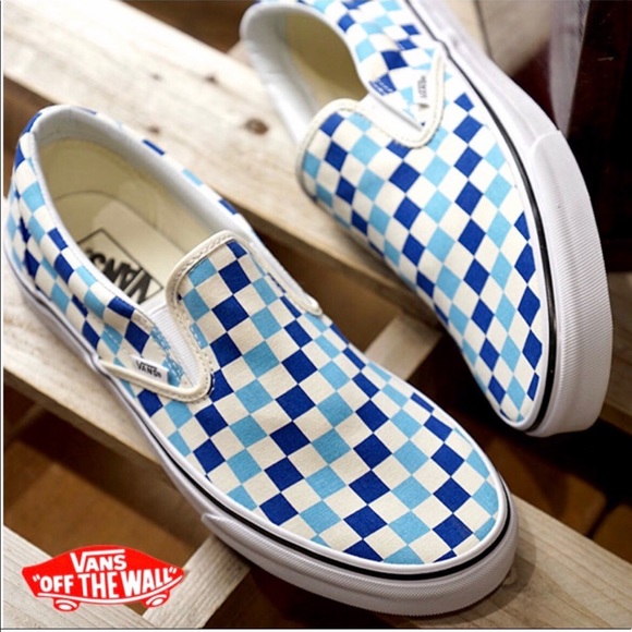 NWT Vans Checkerboard Tri Blue White Slip On - Picture 2 of 7
